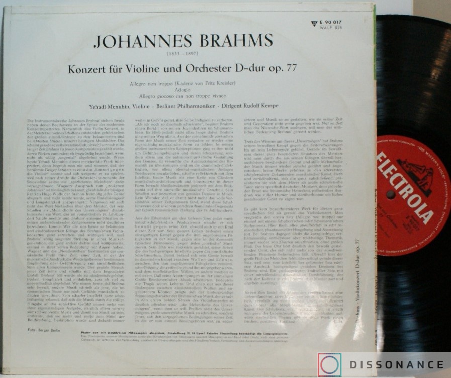 Виниловая пластинка Menuhin - Brahms Violinkonzert (1958) - фото 1