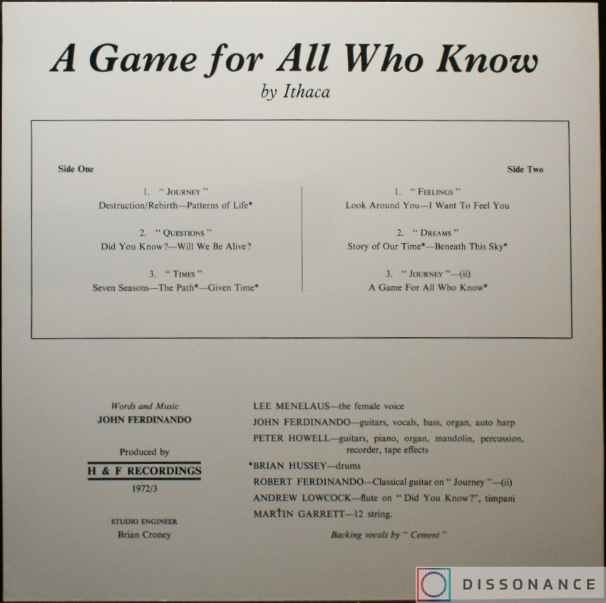 Виниловая пластинка Ithaca - Game For All Who Know (1973) - фото 1