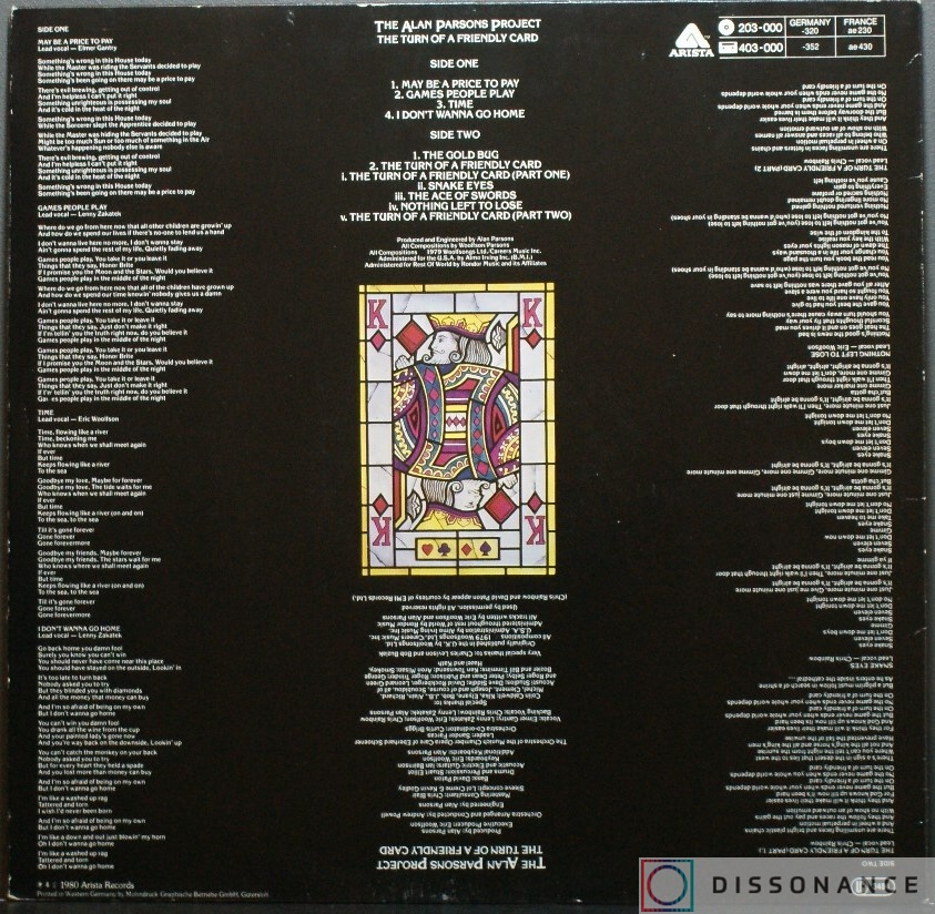 Виниловая пластинка Alan Parsons Project - Turn Of A Friendly Card (1980) - фото 1