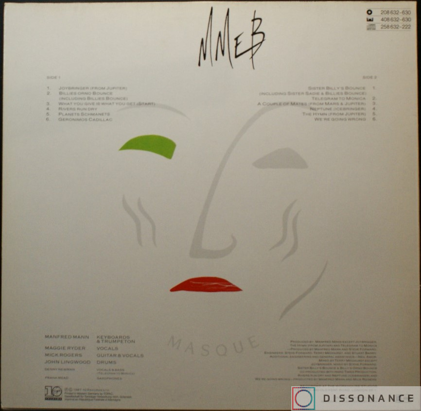 Виниловая пластинка Manfred Mann - Masque (1987) - фото 1