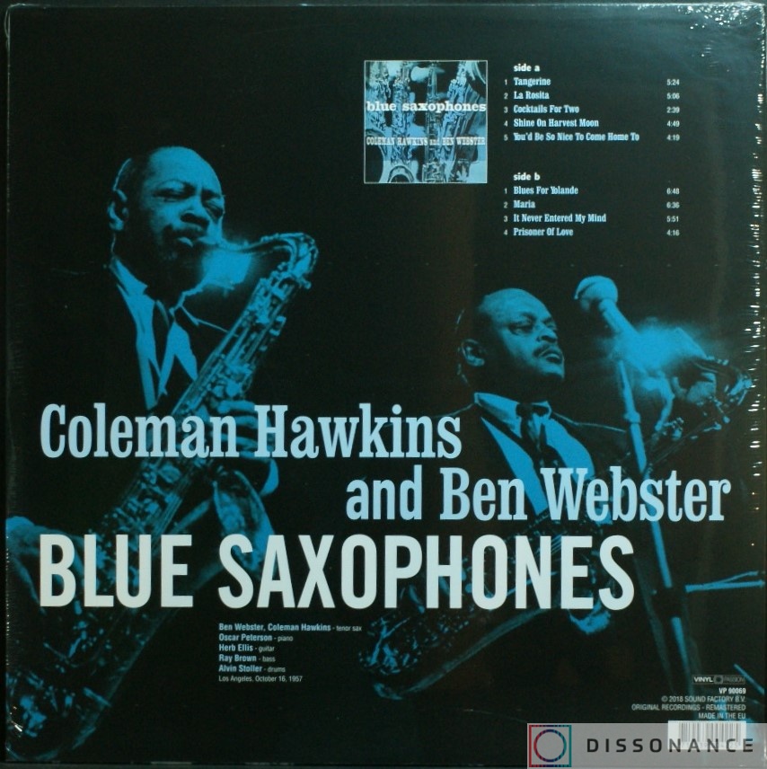 Виниловая пластинка Coleman Hawkins - And Ben Webster Blue Saxophones (1957) - фото 1