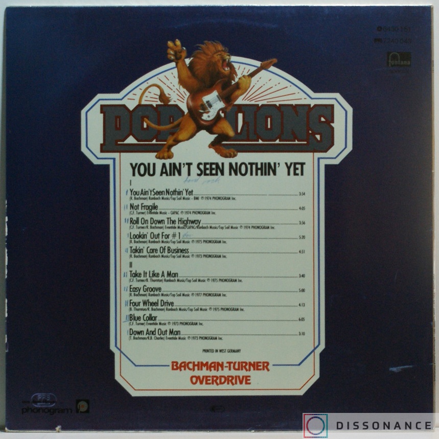 Виниловая пластинка Bachman Turner Overdrive ( BTO ) - You Aint Seen Nothin Yet (1981) - фото 1