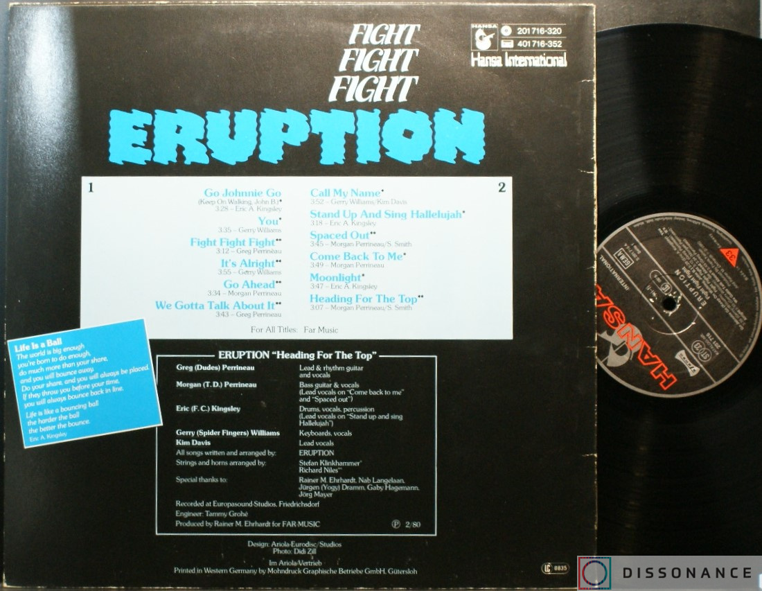 Виниловая пластинка Eruption - Fight Fight Fight (1980) - фото 1