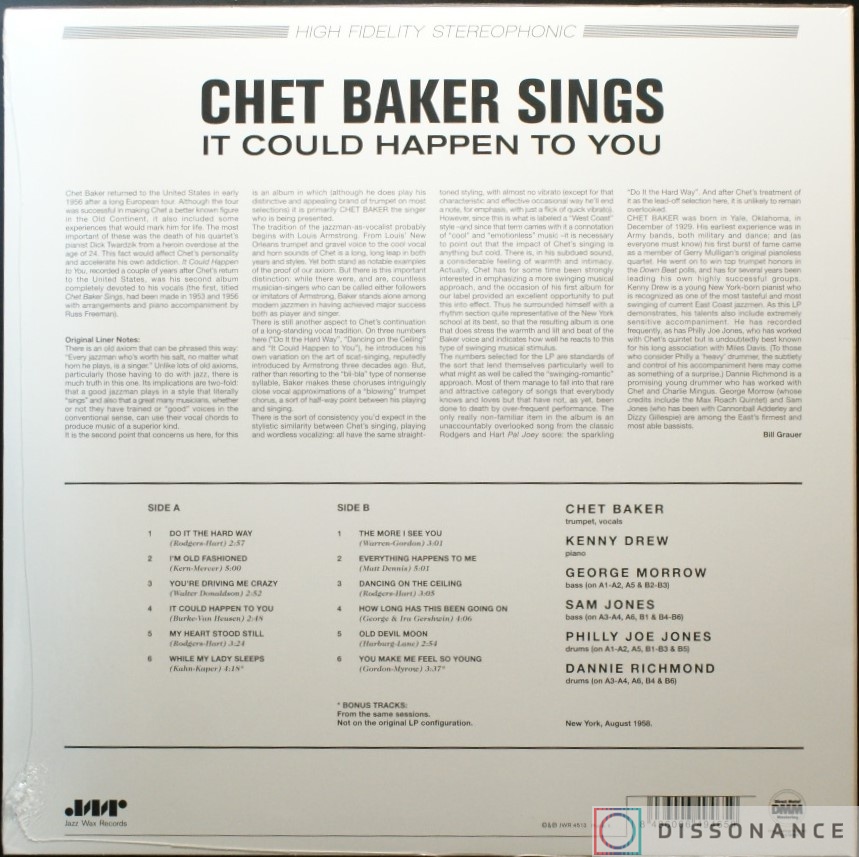 Виниловая пластинка Chet Baker - It Could Happen To You (1958) - фото 1