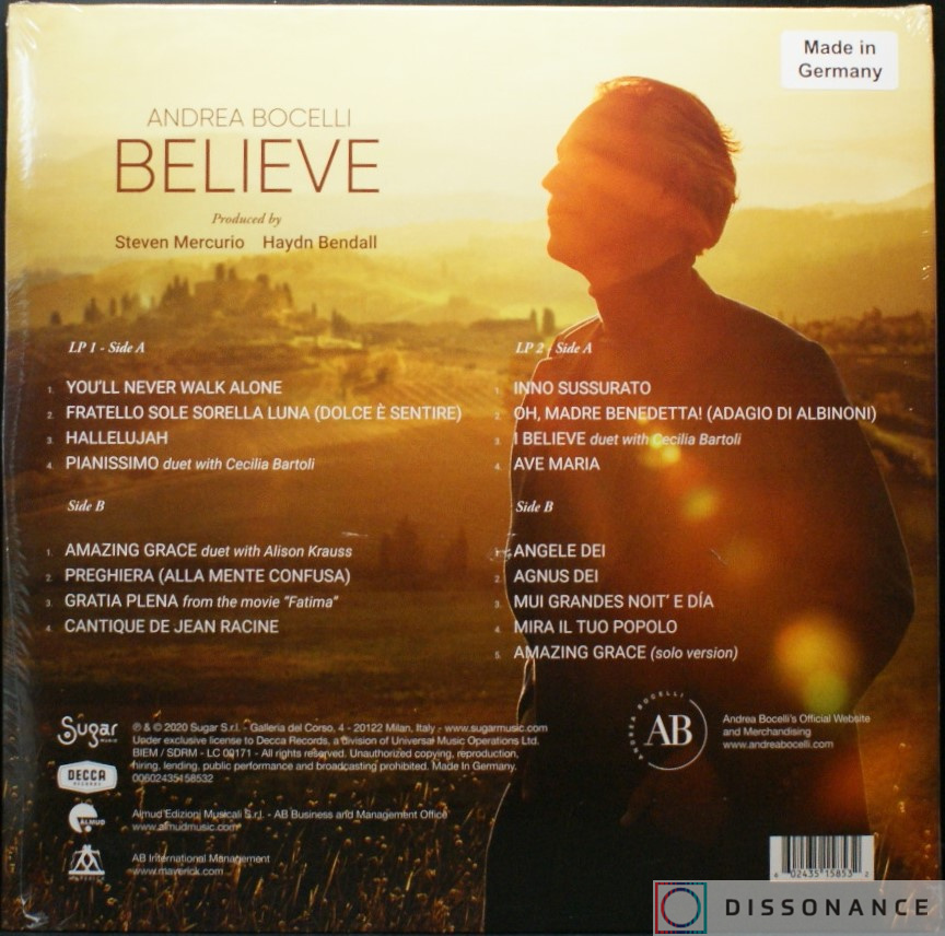 Виниловая пластинка Andrea Bocelli - Believe (2020) - фото 1
