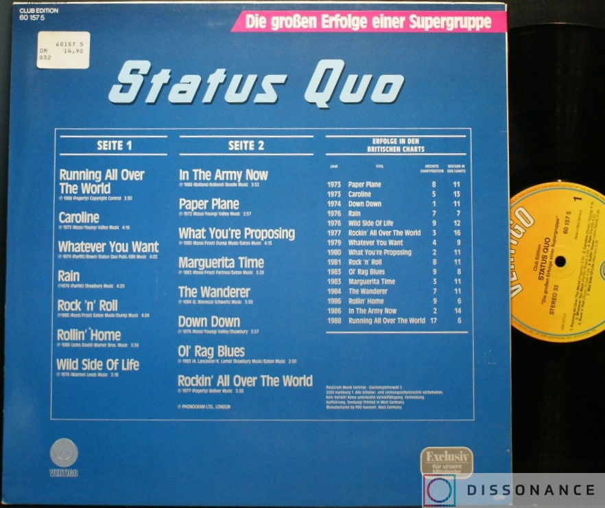 Виниловая пластинка Status Quo - Very Best Of Status Quo (1989) - фото 1
