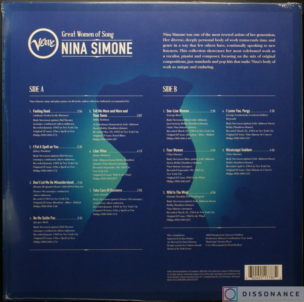 Виниловая пластинка Nina Simone - Great Women Of Song (2023) - фото 1