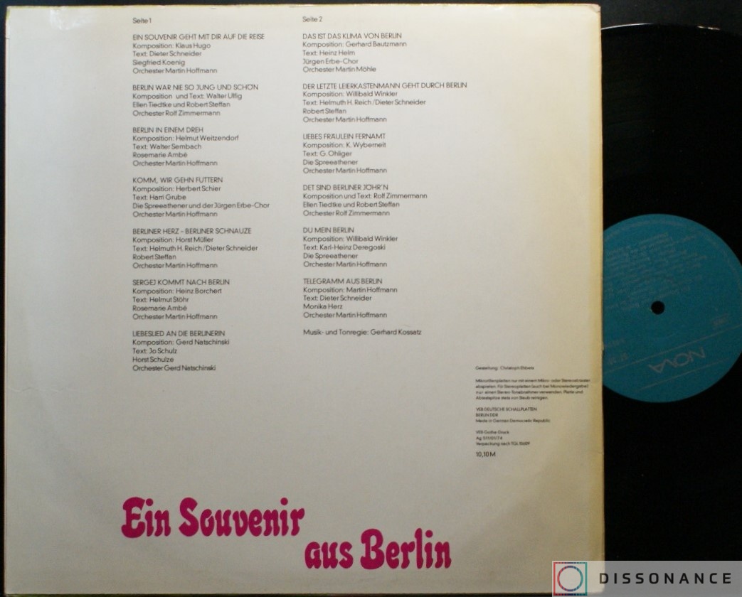 Виниловая пластинка V/A - Ein Souvenir Aus Berlin (1974) - фото 1