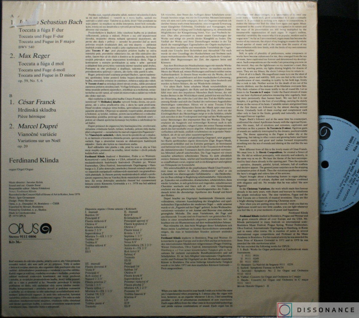 Виниловая пластинка V/A - Bach Reger Franck Dupre (1981) - фото 1
