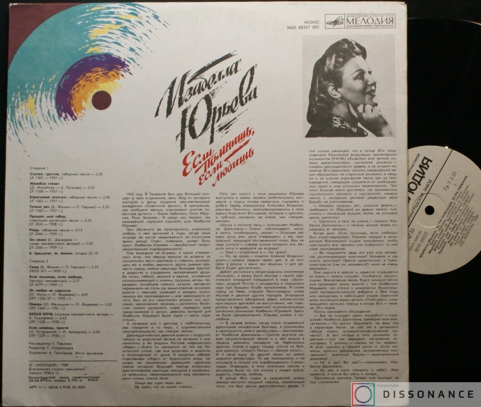 Виниловая пластинка Изабелла Юрьева - Если Помнишь Если Любишь (1988) - фото 1
