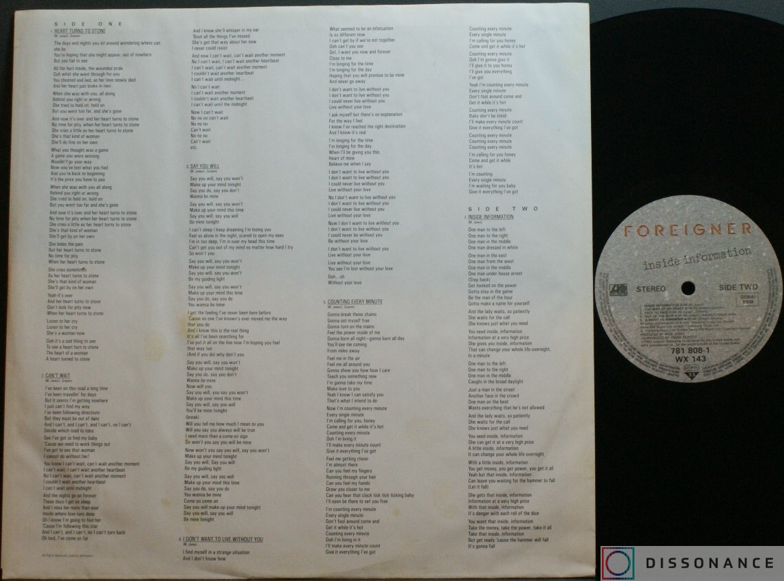 Виниловая пластинка Foreigner - Inside Information (1987) - фото 2