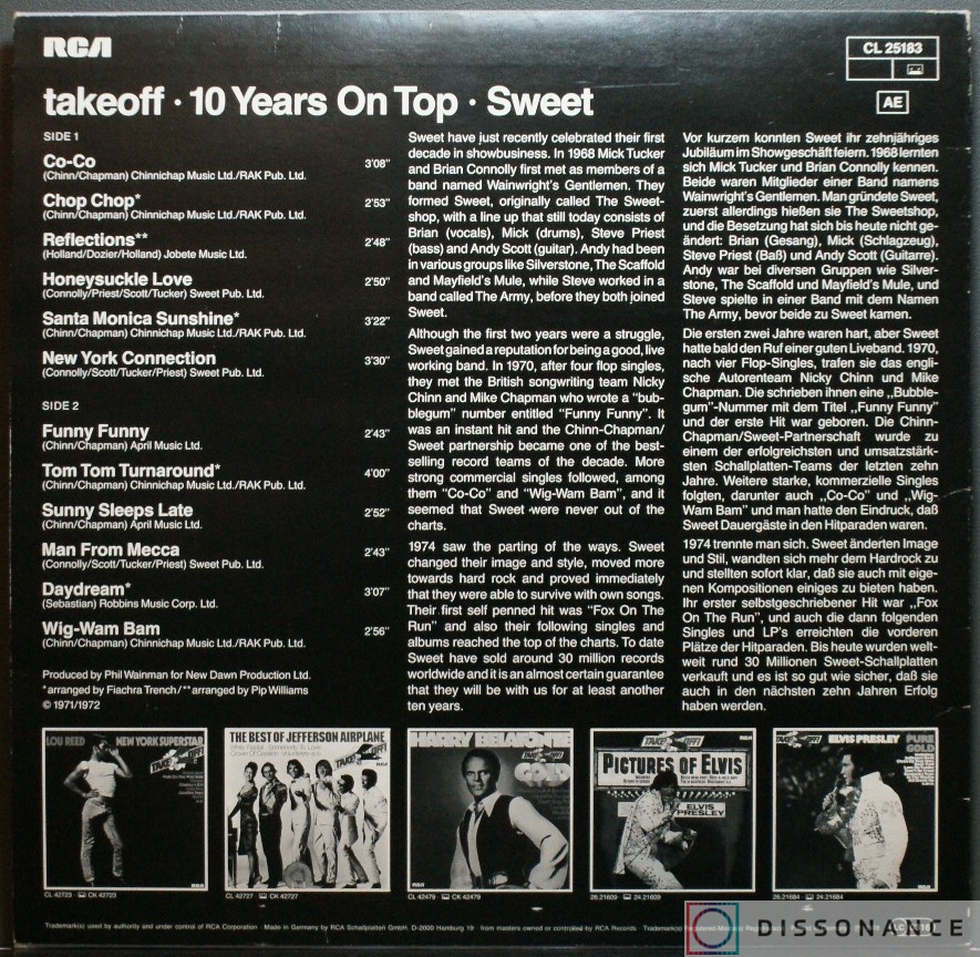 Виниловая пластинка Sweet - 10 Years On Top (1978) - фото 1