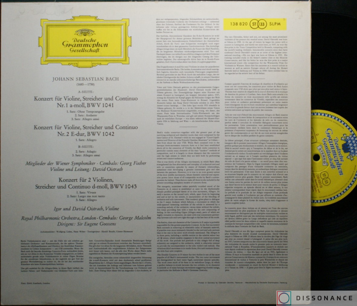 Виниловая пластинка JS Bach - Violinkonzert In A-moll (1962) - фото 1