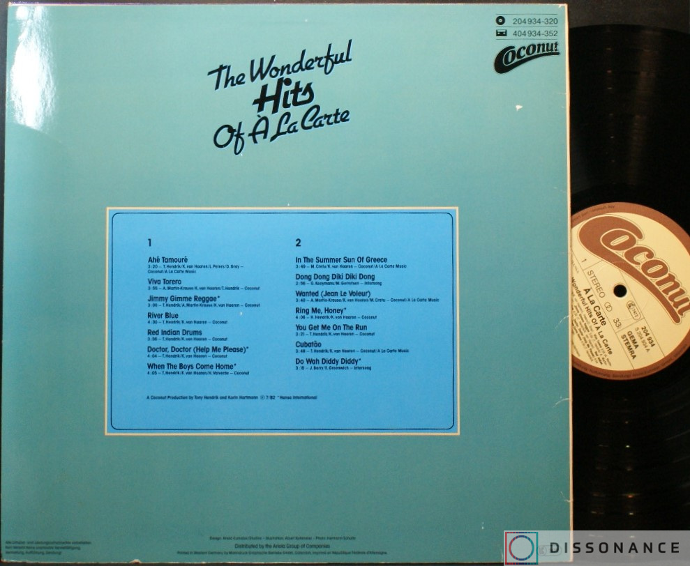 Виниловая пластинка A La Carte - Wonderful Hits Of A La Carte (1982) - фото 1