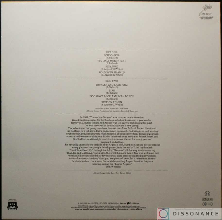 Виниловая пластинка Argent - Best Of Argent (1976) - фото 1