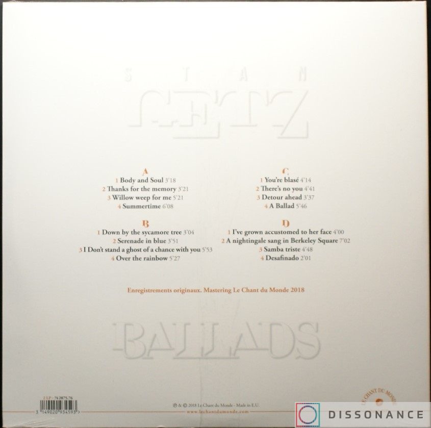 Виниловая пластинка Stan Getz - Ballads (2018) - фото 1