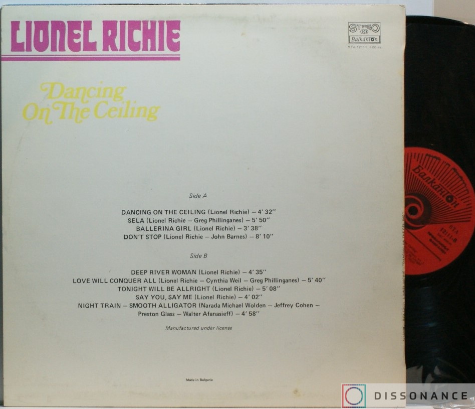 Виниловая пластинка Lionel Richie - Dancing On The Ceiling (1985) - фото 1