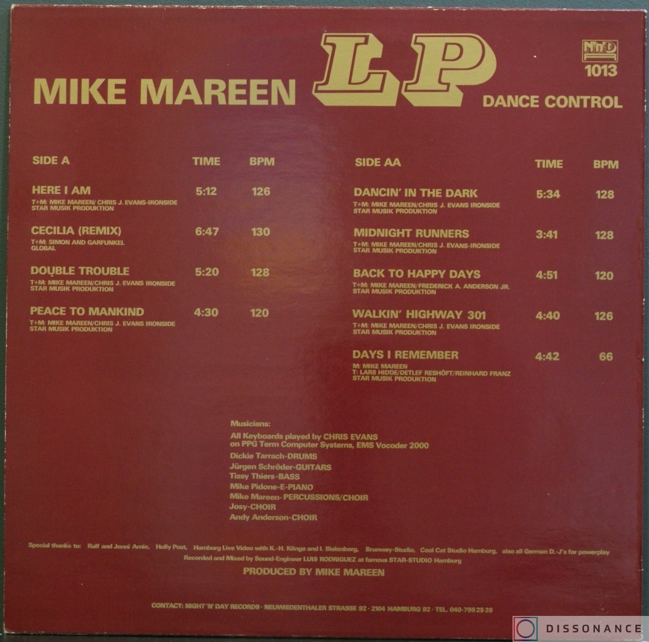 Виниловая пластинка Mike Mareen - LP Dance Control (1985) - фото 1