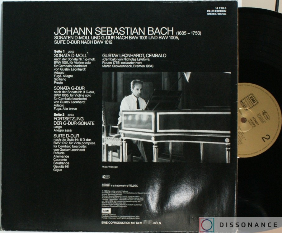 Виниловая пластинка Bach - Sonata D moll Und G dur (1985) - фото 1