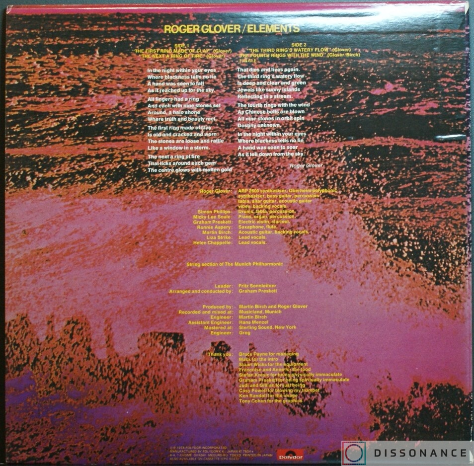Виниловая пластинка Roger Glover - Elements (1978) - фото 1