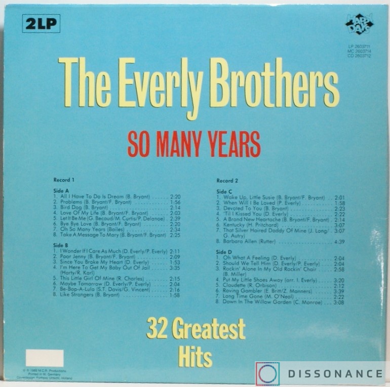Виниловая пластинка Everly Brothers - 32 Greatest Hits Of Everly Brothers (1989) - фото 2