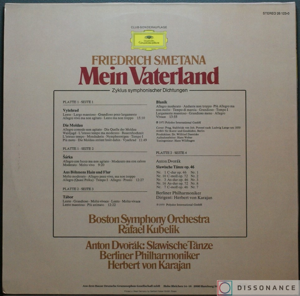 Виниловая пластинка Friedrich Smetana - Mein Vaterland Slawische Tanze (1971) - фото 1