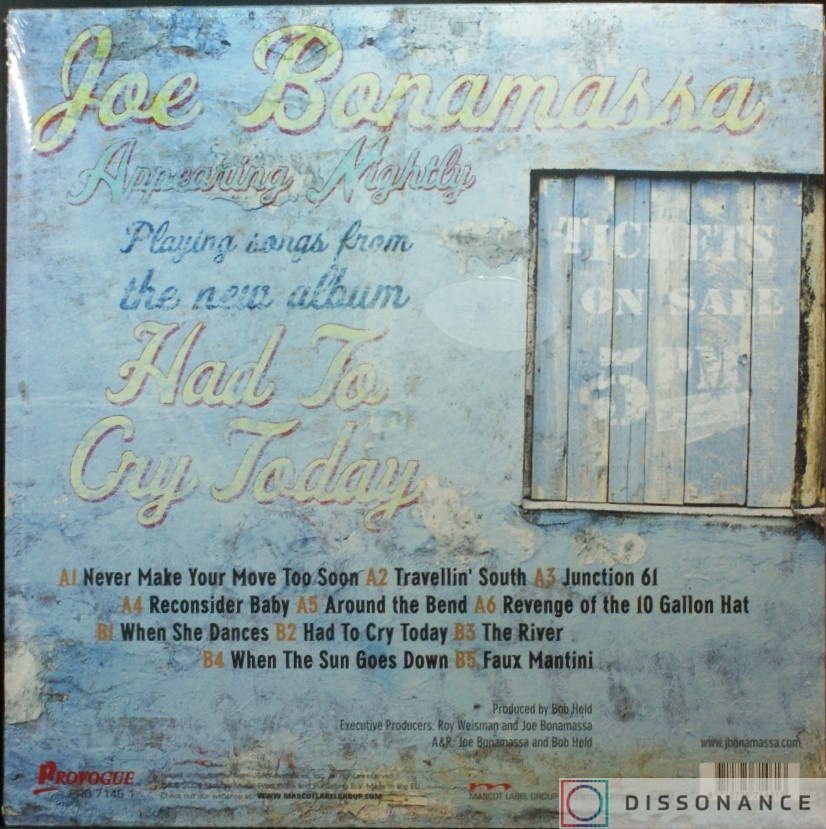 Виниловая пластинка Joe Bonamassa - Had To Cry Today (2004) - фото 1