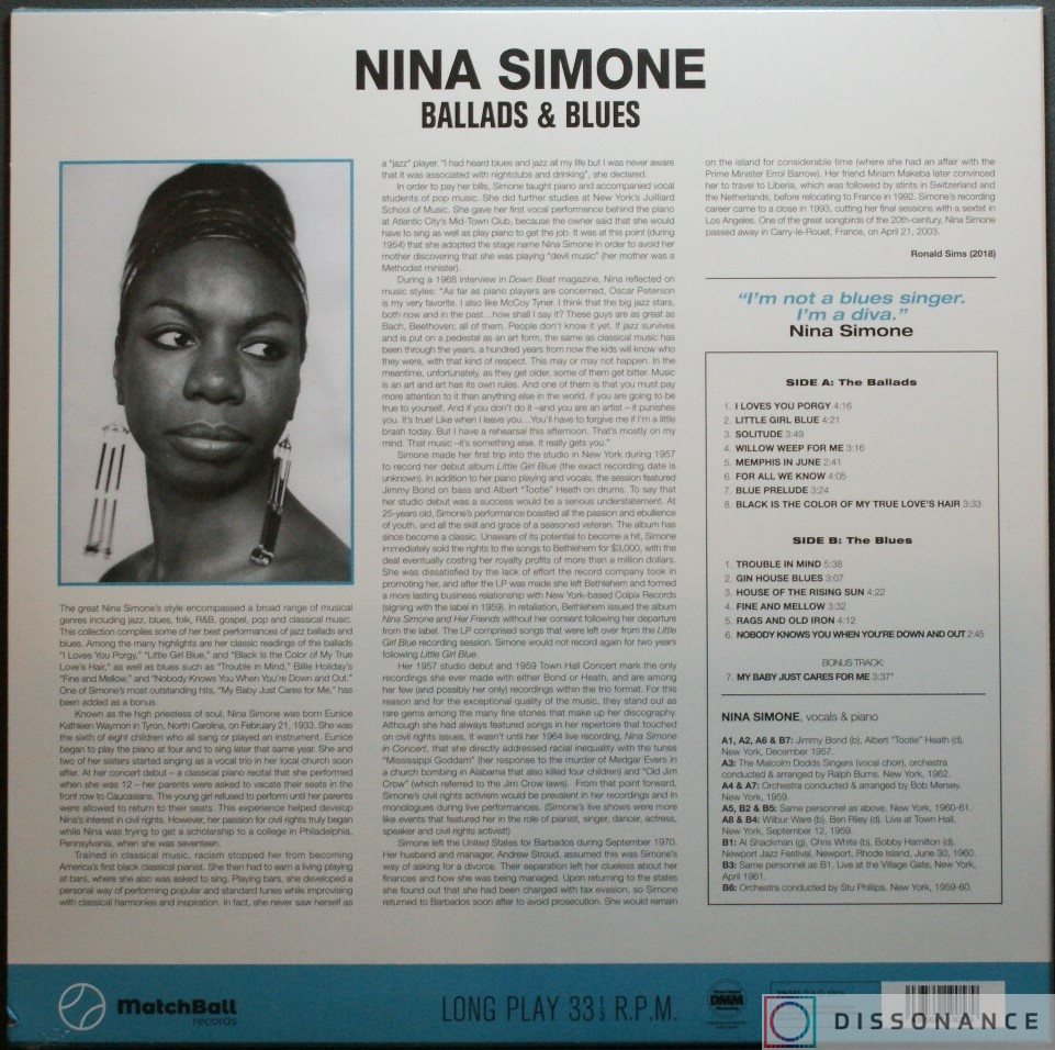 Виниловая пластинка Nina Simone - Ballads and Blues (2019) - фото 1