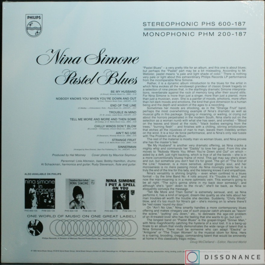 Виниловая пластинка Nina Simone - Pastel Blues (1965) - фото 1