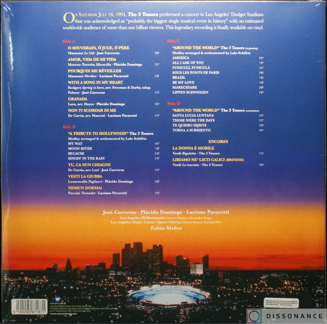 Виниловая пластинка Carreras Domingo Pavarotti - Three Tenors In Concert (1990) - фото 1