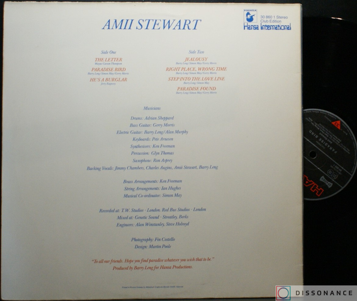 Виниловая пластинка Amii Stewart - Paradise Bird (1979) - фото 2