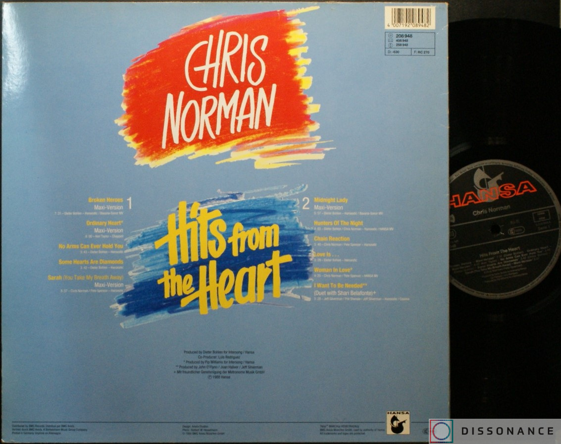 Виниловая пластинка Chris Norman - Hits From The Heart (1988) - фото 1