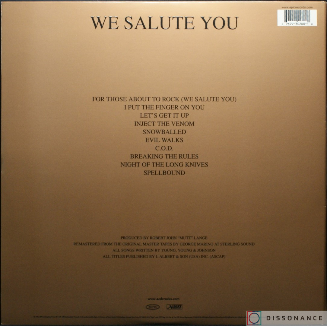 Виниловая пластинка Ac/Dc - For Those About To Rock We Salute You (1981) - фото 2