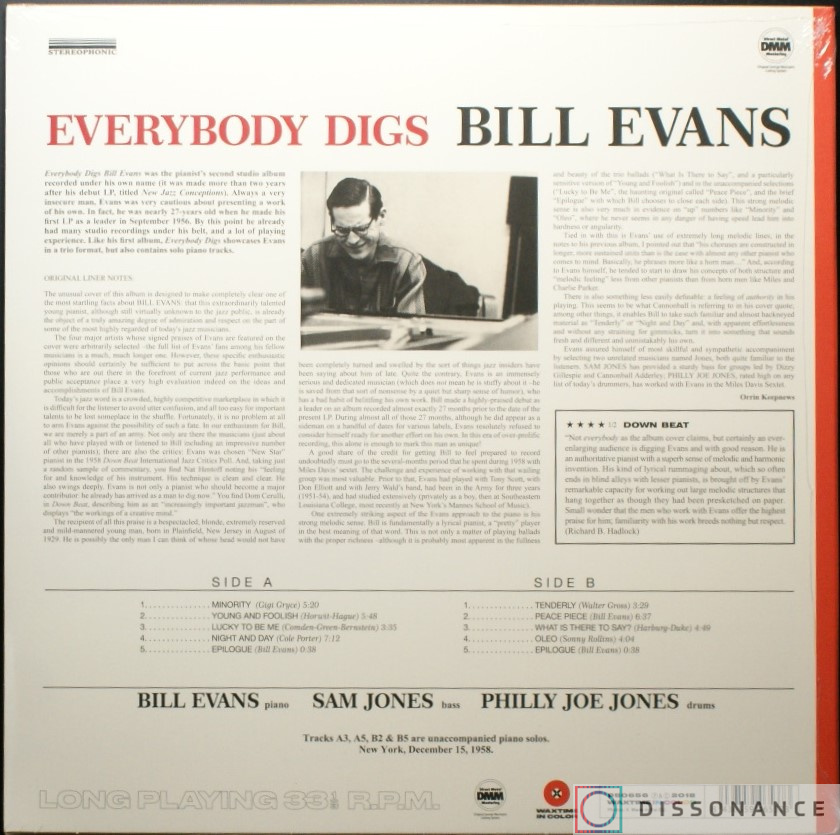 Виниловая пластинка Bill Evans - Everybody Digs Bill Evans (1959) - фото 1