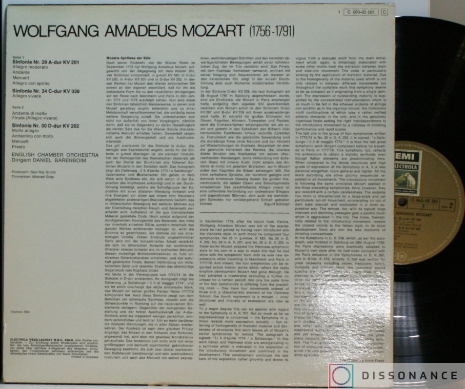 Виниловая пластинка Daniel Barenboim - Dirigiert Mozart (1972) - фото 1