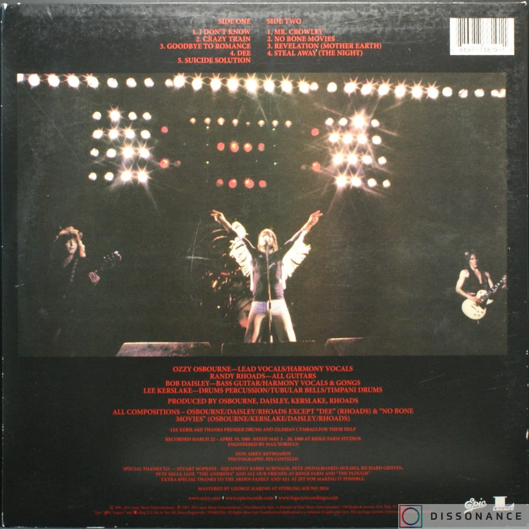 Виниловая пластинка Ozzy Osbourne - Blizzard Of Ozz (1981) - фото 1
