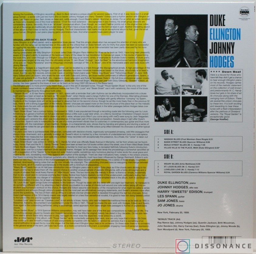 Виниловая пластинка Duke Ellington - Back To Back (1959) - фото 1