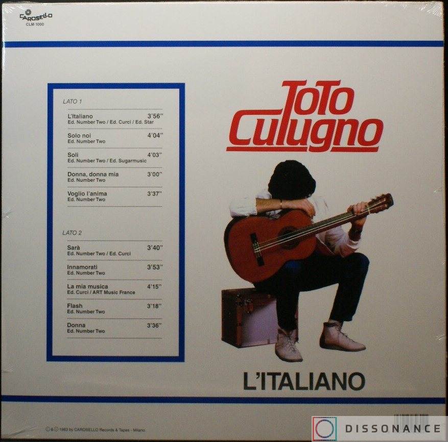 Виниловая пластинка Toto Cutugno - LItaliano (1983) - фото 1