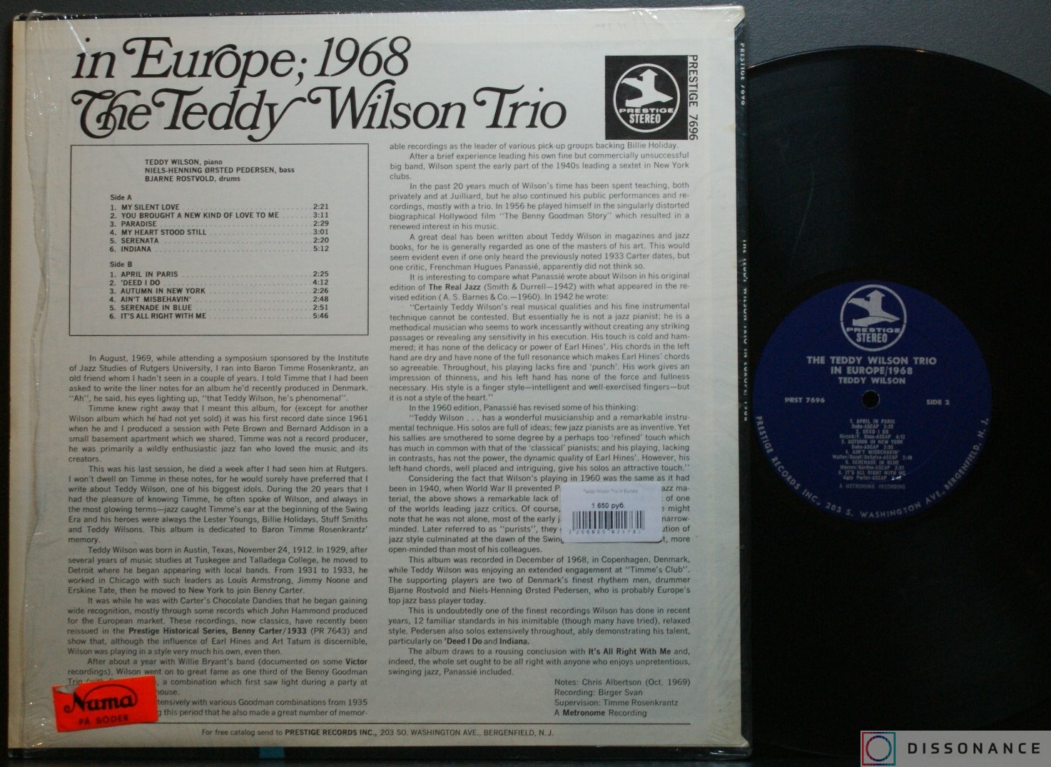 Виниловая пластинка Teddy Wilson - Teddy Wilson Trio In Europe 1968 (1969) - фото 1