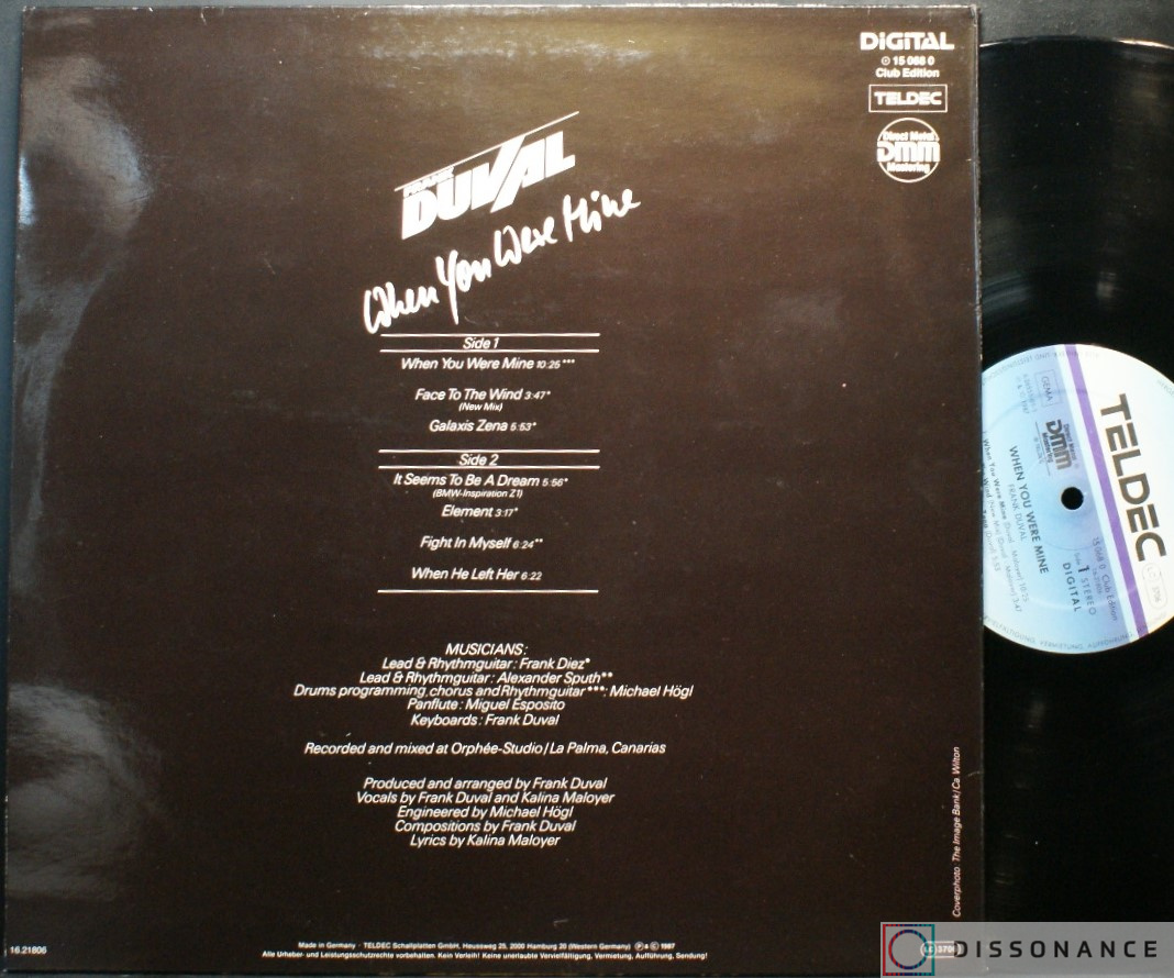 Виниловая пластинка Frank Duval - When You Were Mine (1987) - фото 1